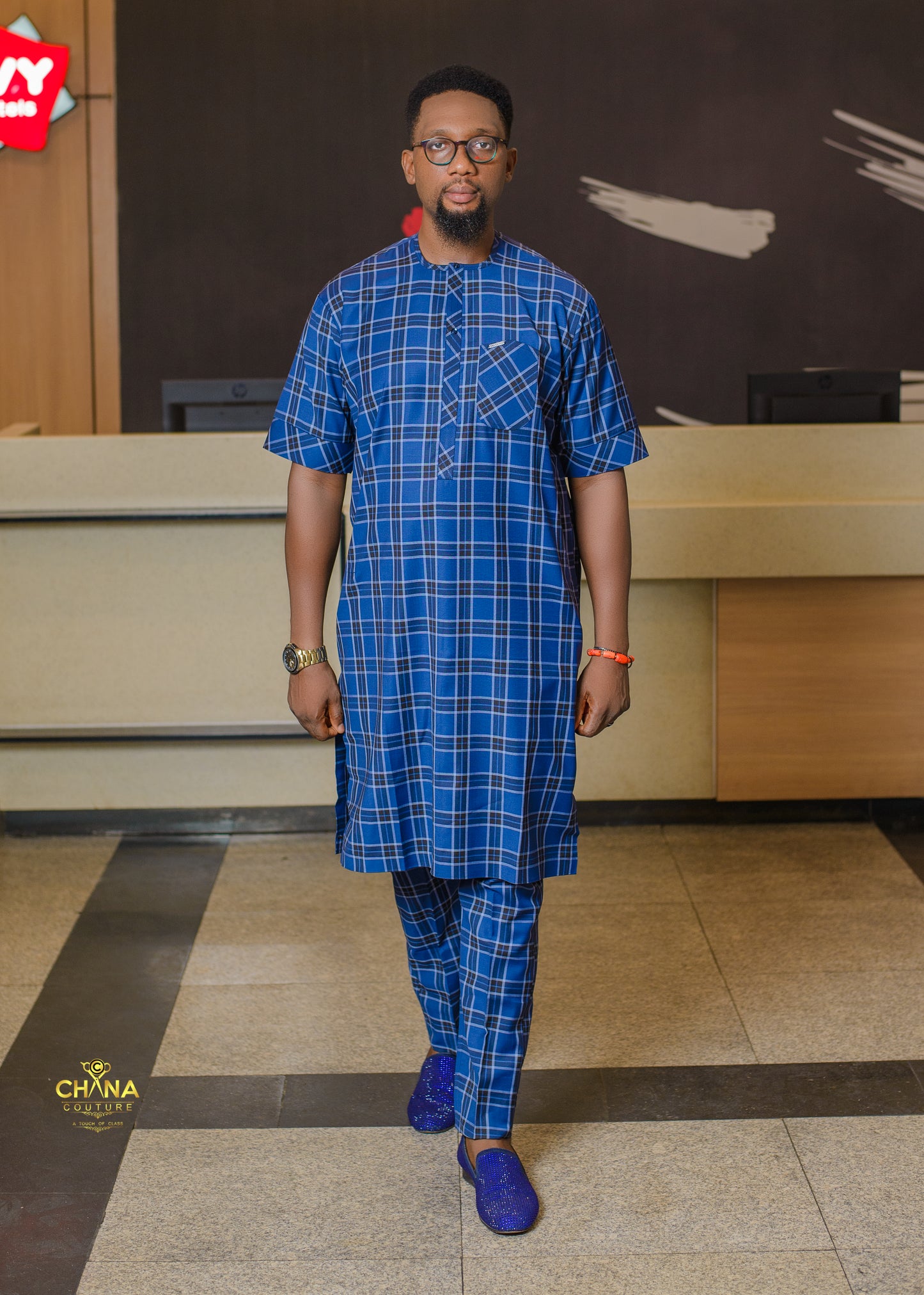 CHANA COUTURE 001 BLUE CHECKERED KAFTAN