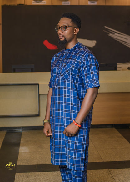 CHANA COUTURE 001 BLUE CHECKERED KAFTAN