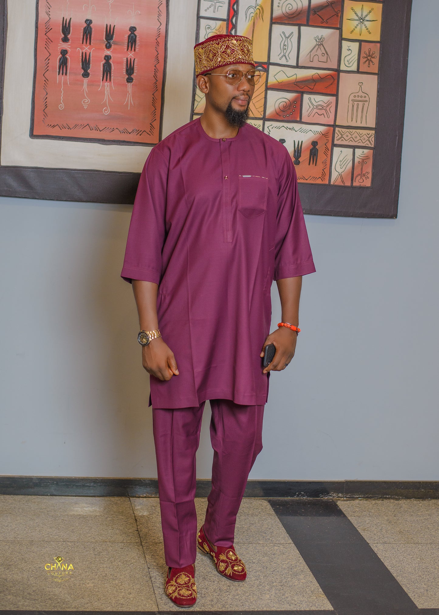 CHANA COUTURE BURGUNDY KAFTAN 049