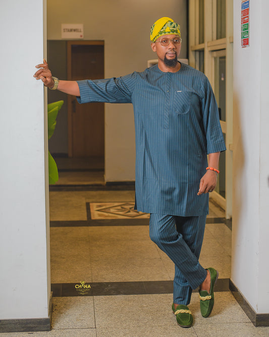 CHANA COUTURE 007 GREEN WITH STRIPES KAFTAN