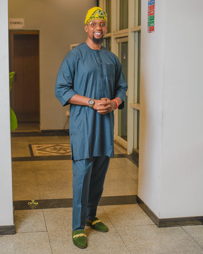 CHANA COUTURE 007 GREEN WITH STRIPES KAFTAN