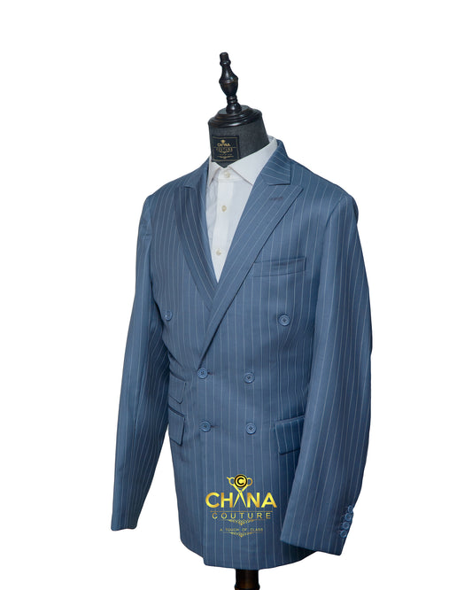 CHANA COUTURE STEEL BLUE WITH WHITE PINSTRIPES SUIT SET 123