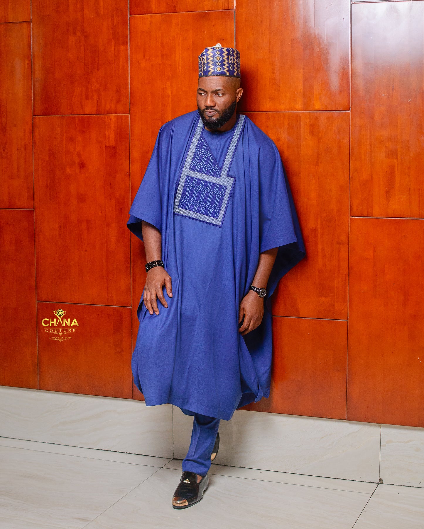 CHANA COUTURE BLUE AGBADA SET 050