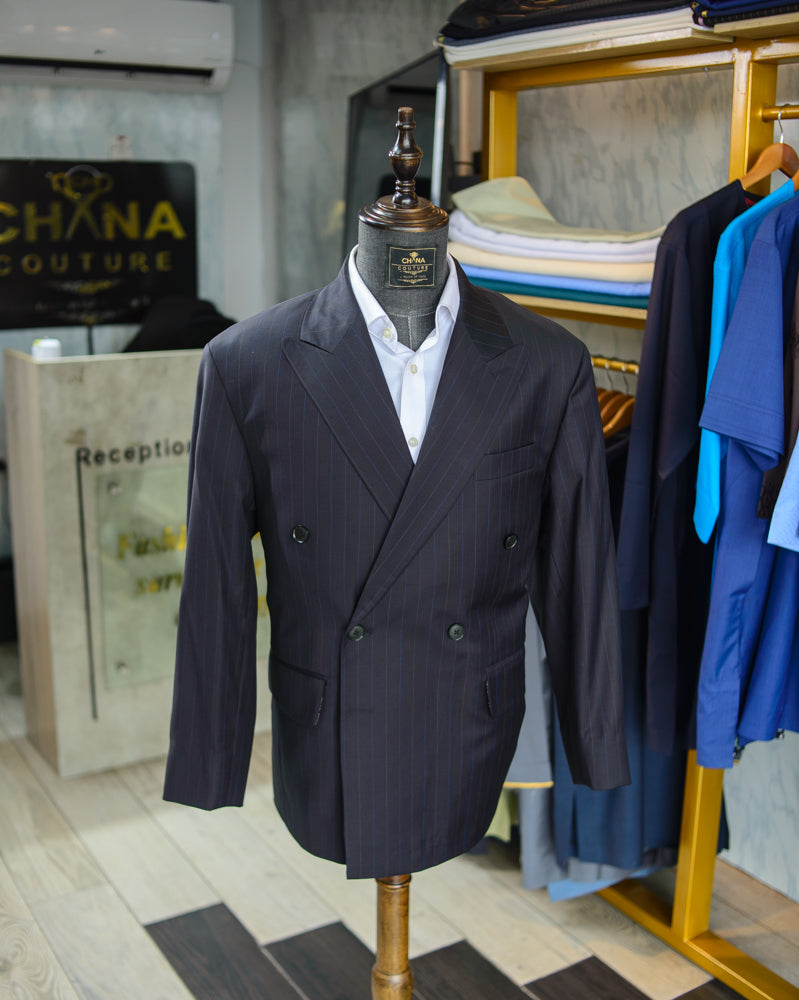 CHANA COUTURE BLACK WITH THIN STRIPE SUIT 124